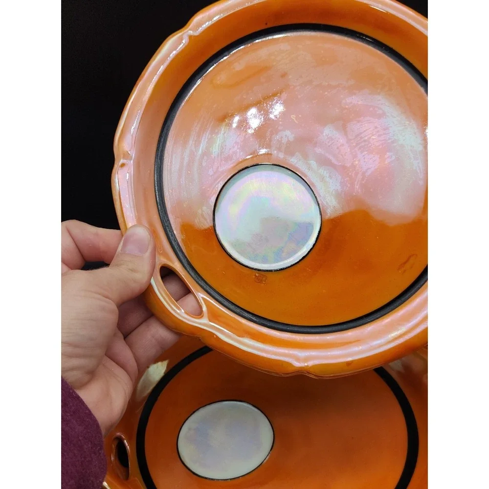 Rudolph Wachter RW Germany Orange Iridescent‎ 5 Porcelain Tea Cups Saucer Plates